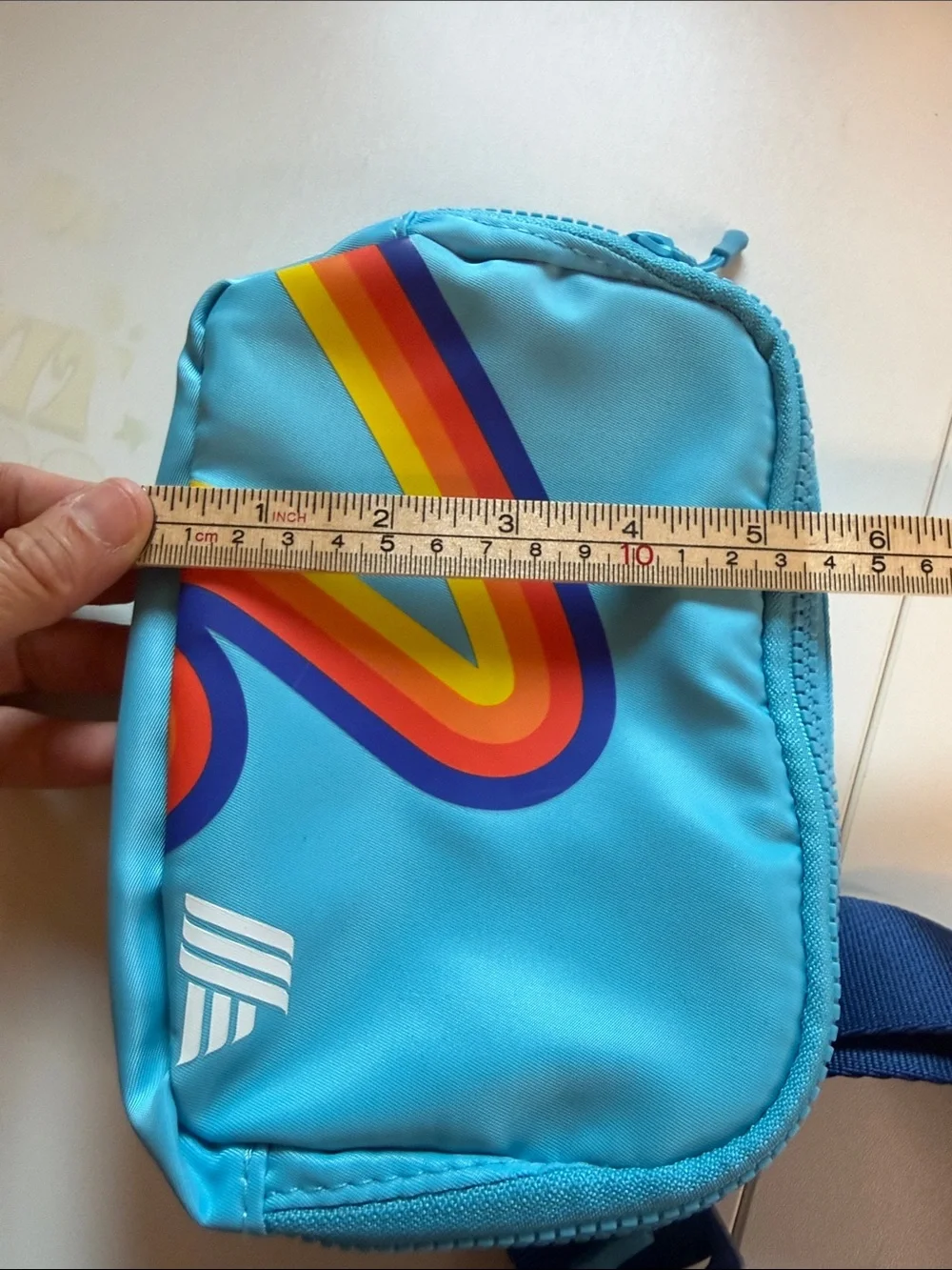 ALDI Gear 2023 Retro Belt Bag Fanny Pack Blue Rainbow Stripes #822199 New/EUC